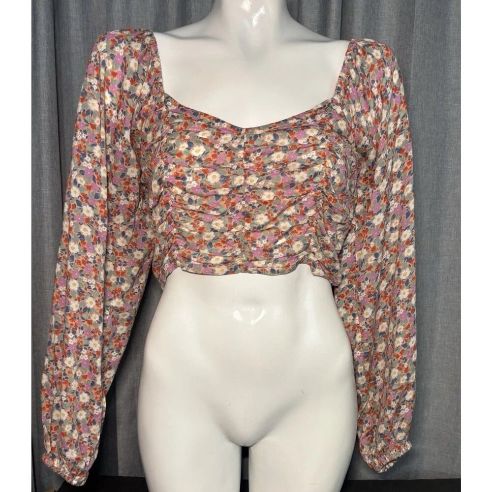 BILLABONG THE SALTY BLONDE Free Love Crop Top Small Floral Puff Sleeve